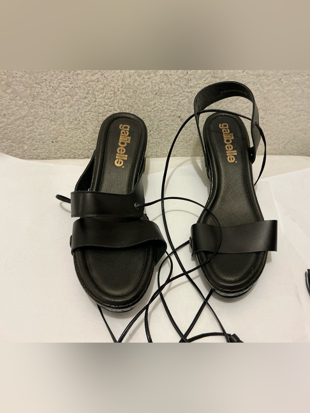 Gabibelle Black Lace-Up Slide Sandals wedge size 8